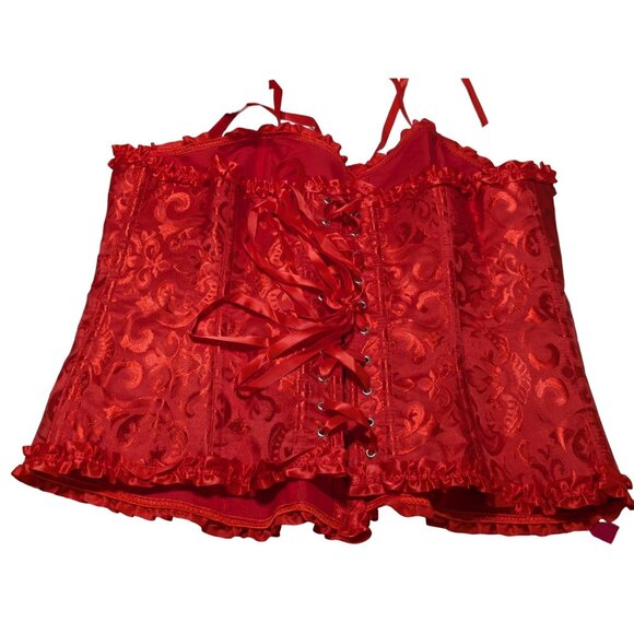 Red Lace-Up Corset Top With Ruffles & Front Buttons EVAbaby Size 4XL - Picture 7 of 7
